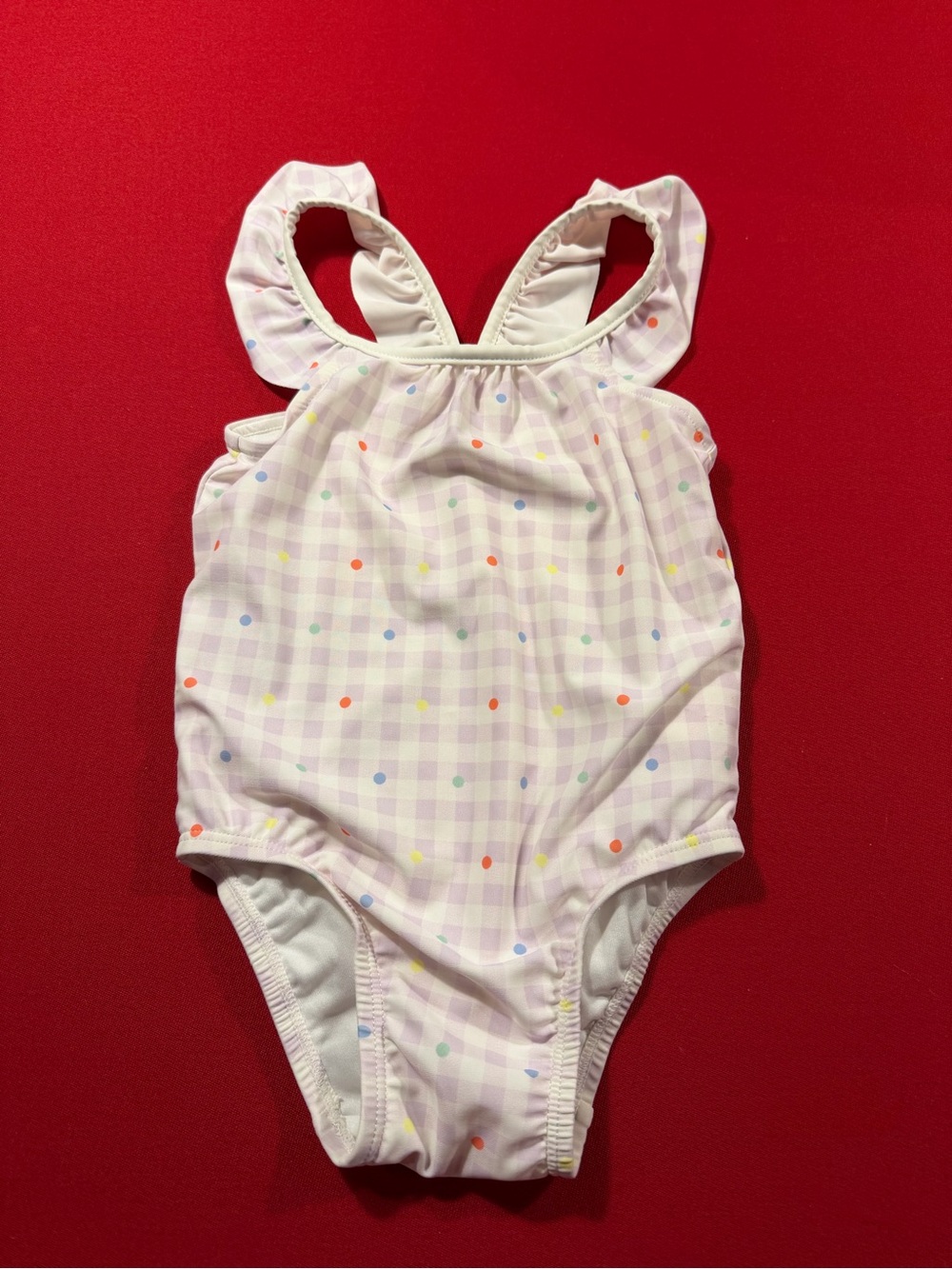 Baby Gap Purple Gingham Polka Dot One-Piece Swimsuit 18-24 months